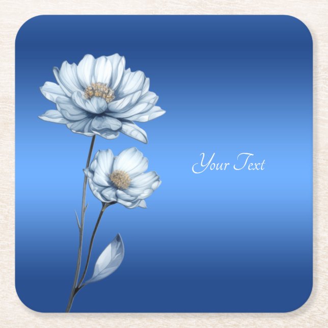 Blue Watercolor Flowers Paper Coaster (Front)