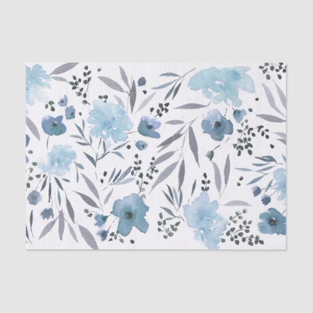 blue watercolor flowers pattern tissue paper (Front)
