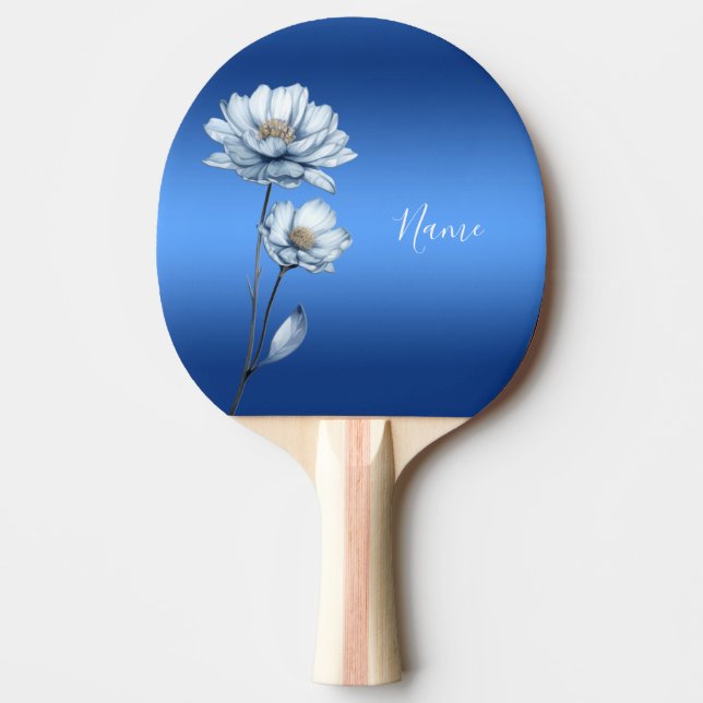 Blue Watercolor Flowers Ping Pong Paddle (Front)