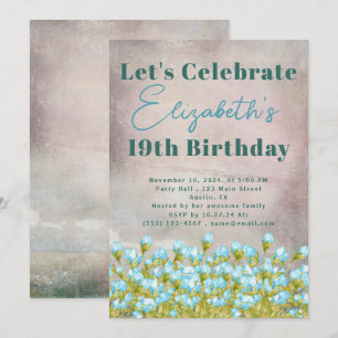 Blue Watercolor Flowers Rustic Background Invitation