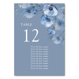 Blue Watercolor Flowers Seating Chart Table Number