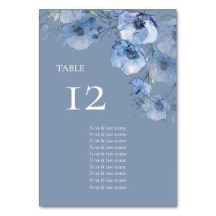 Blue Watercolor Flowers Seating Chart Table Number