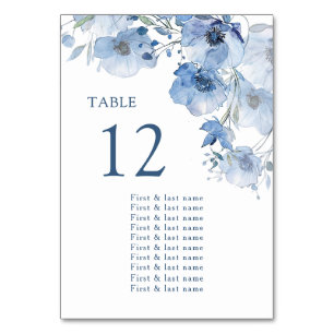 Blue Watercolor Flowers Seating Chart Table Number