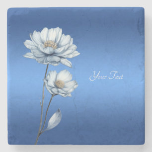 Blue Watercolor Flowers Stone Coaster