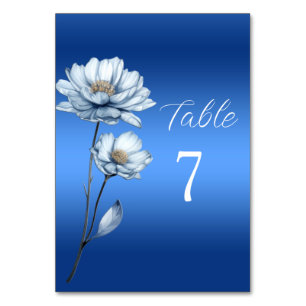 Blue Watercolor Flowers Table Number