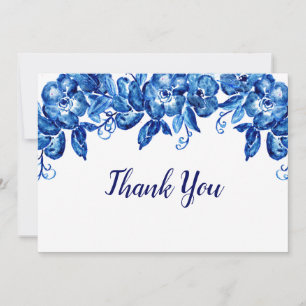 Blue Watercolor Flowers Thank You Card