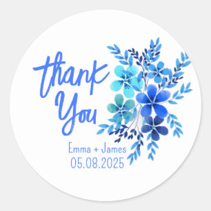 Blue Watercolor Flowers Thank You Sticker