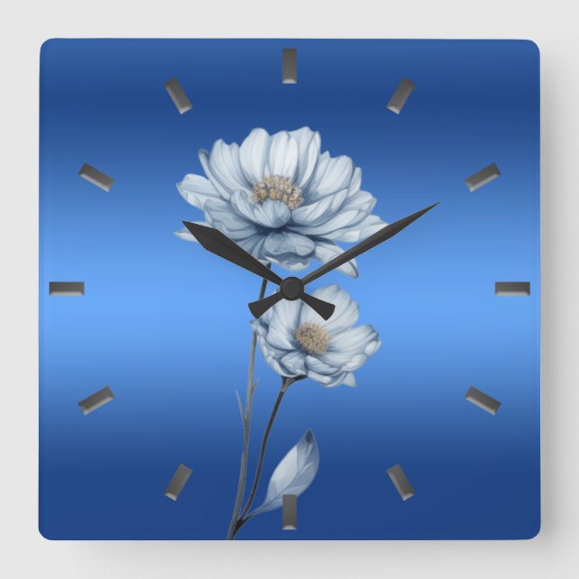 Blue Watercolor Flowers Wall Clock (Front)