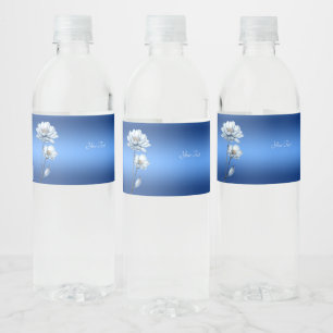 Blue Watercolor Flowers Water Bottle Label