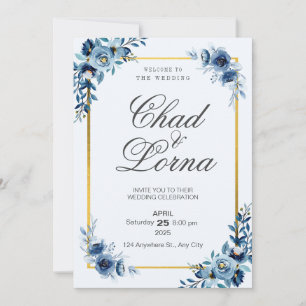 Blue Watercolor Flowers Wedding Invitation card