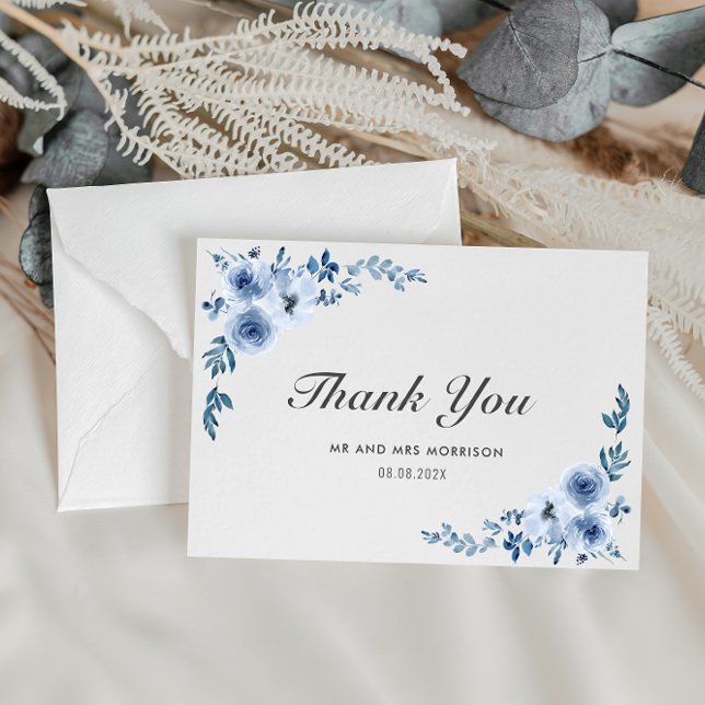 blue watercolor flowers wedding thank you card (Creator Uploaded)