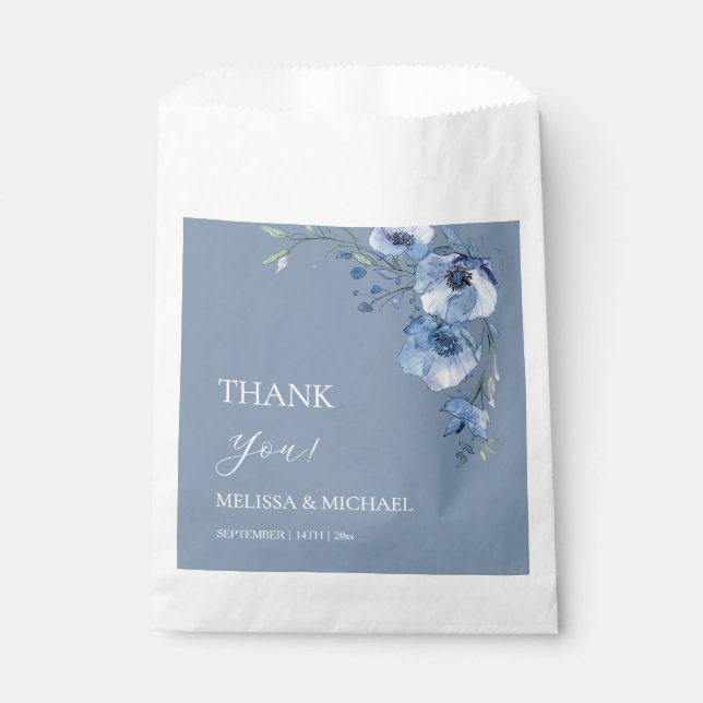 Blue Watercolor Flowers Wedding Thank You Square  Favour Bags (Front)