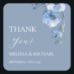 Blue Watercolor Flowers Wedding Thank You Square S Sticker<br><div class="desc">Fine art blue watercolor flowers wedding thank you sticker.</div>