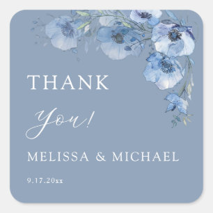 Blue Watercolor Flowers Wedding Thank You Square S Sticker