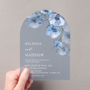 Blue Watercolor Flowers White Acrylic Invitations