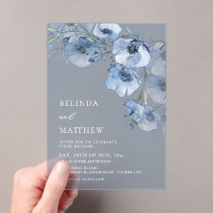 Blue Watercolor Flowers White Acrylic Invitations