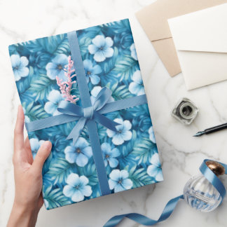 Blue Watercolor Flowers Wrapping Paper