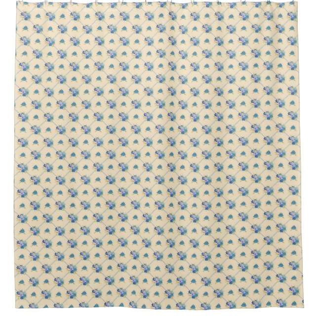 Blue Watercolor Flowers, Yellow Shower Curtain (Front)