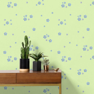 Blue watercolor forget-me-not flowers - green wallpaper