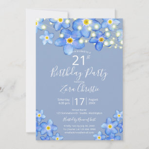 Blue Watercolor Forget-Me-Nots 21st Birthday Party Invitation