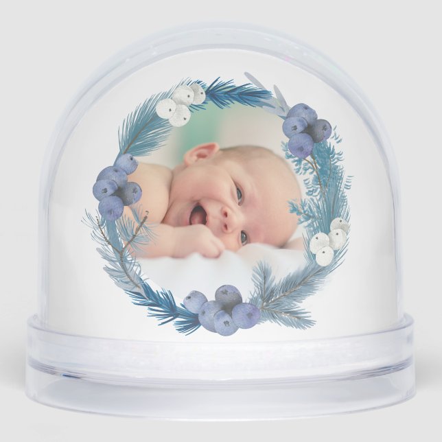 blue watercolor frame Baptism thank you  Snowglobe (Front)