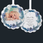 blue watercolor frame Baptism thank you  Tree Decoration Card<br><div class="desc">Baptism thank you favour</div>