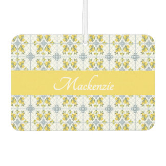 Blue Watercolor French Country Lemon Name Monogram Car Air Freshener