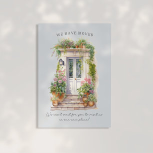 Blue Watercolor Front Door new address  Announcement Postcard