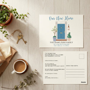 Blue Watercolor Front Door We Have Moved Postcard