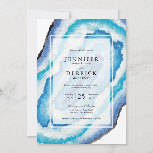 Blue Watercolor Geodes Invitation (Front)