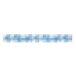 Blue Watercolor Gingham Satin Ribbon