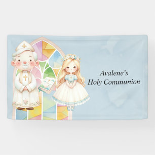 Blue Watercolor Girl 1st. Communion  Banner