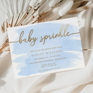 Blue Watercolor Gold Baby Sprinkle Invitation