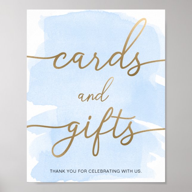 Blue Watercolor Gold Cards and Gifts Sign (Front)