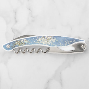 Blue Watercolor Gold Glitter Artsy Abstract Glam Corkscrew
