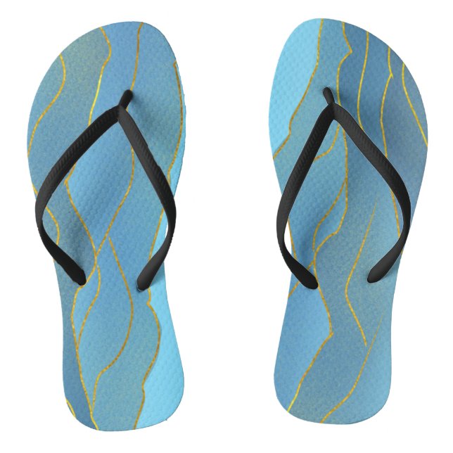 Blue Watercolor Gold Line Abstract Painting Flip F Jandals (Footbed)