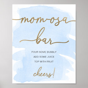 Blue Watercolor Gold Mum-osa Bar Sign