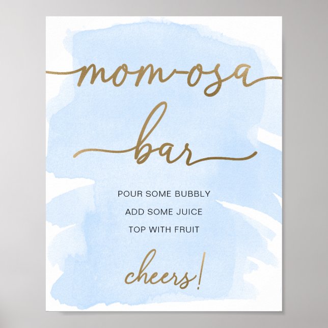 Blue Watercolor Gold Mum-osa Bar Sign (Front)