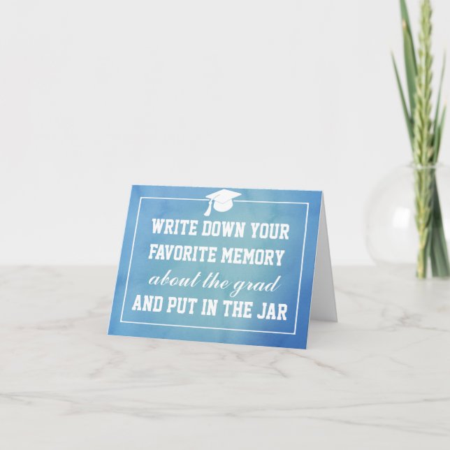Blue Watercolor Graduate Hat Memory Jar Card (Front)