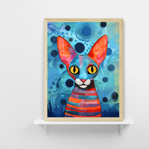 Blue Watercolor Hairless Cat Poster