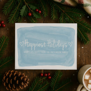 Blue Watercolor Happiest Holidays Holiday Card