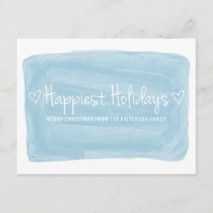 Blue Watercolor Happiest Holidays Holiday Postcard
