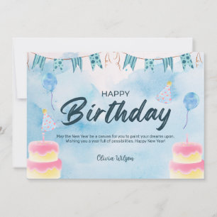 Blue Watercolor Happy Birthday Invitation