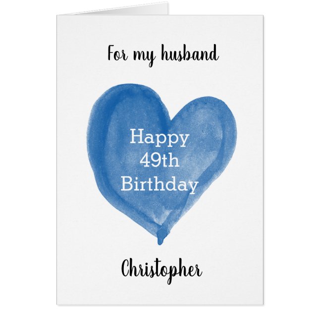 Blue Watercolor Heart 49th Birthday (Front)