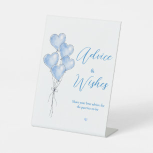 Blue Watercolor Heart Balloon Advices & Wishes Pedestal Sign