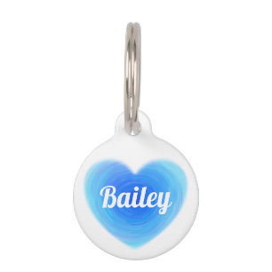 Blue Watercolor Heart Classic Modern Template Name Pet Tag
