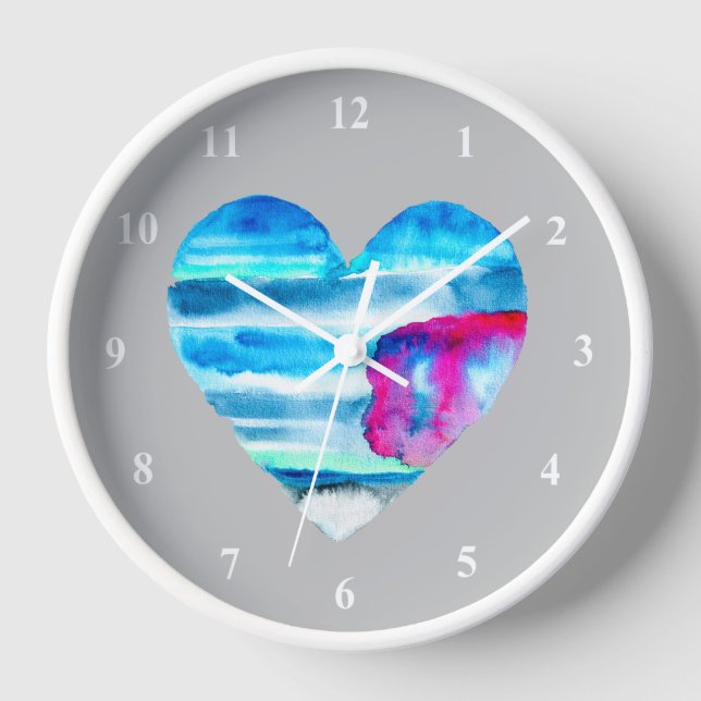 Blue watercolor heart clock (Front)