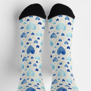 Blue Watercolor Heart & Gold Dust Socks
