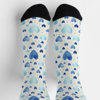 Blue Watercolor Heart & Gold Dust Socks