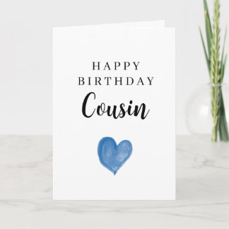 Blue Watercolor Heart Happy Birthday Cousin Card